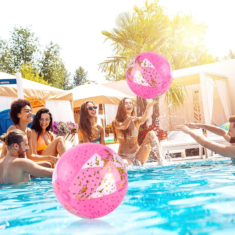 FuturePlusX 2PCS Glitter Beach Balls, 16 Inch Inflatable Pool Toys, for Beach Party Favor - Image 2